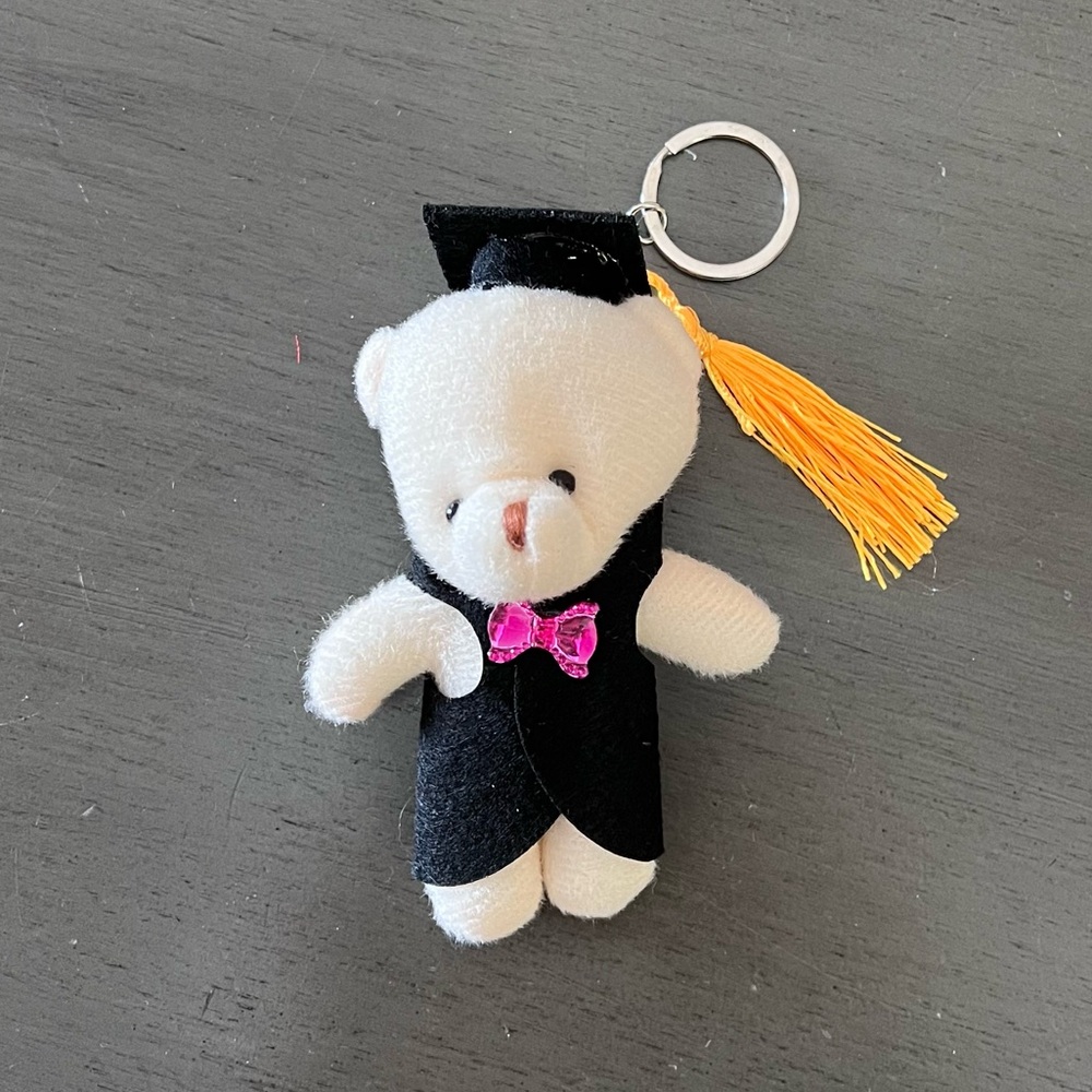 Graduate Grad Teddy Bear 4.5" Stuffed Animal Black Robe Gold Tassel Hat Keychain